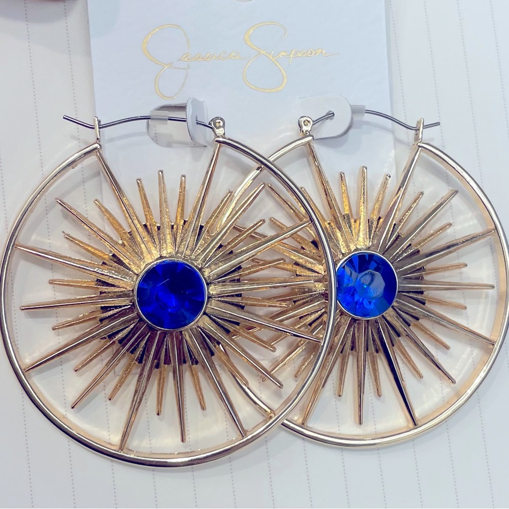 [Jessica Simpson] gold tone with lapis colored stone earrings NEW
